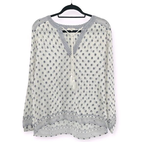 Dylan Women’s Boho Printed Poet Swing Cotton Tassel Tie Blouse Top Small - Picture 1 of 16
